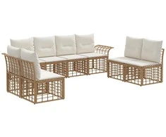 Lauko baldų komplektas Lauko sofos komplektas 8 pcs Natūralus ir grietinėlės baltas