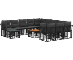 Lauko baldų komplektas Lauko sofos komplektas 13 pcs Juoda ir tamsiai pilka
