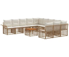 Lauko baldų komplektas Lauko sofos komplektas 12 pcs Natūralus ir grietinėlės baltas