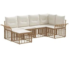 Lauko sofos komplektas 6 pcs Natūralus ir grietinėlės baltas
