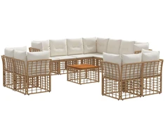 Lauko baldų komplektas Lauko sofos komplektas 12 pcs Natūralus ir grietinėlės baltas