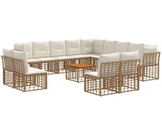 Lauko baldų komplektas Lauko sofos komplektas 14 pcs Natūralus ir grietinėlės baltas
