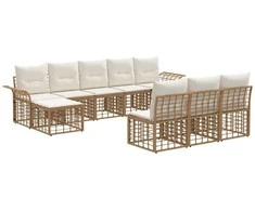 Lauko sofos komplektas 9 pcs Natūralus ir grietinėlės baltas