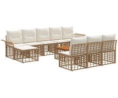 Lauko baldų komplektas Lauko sofos komplektas 11 pcs Natūralus ir grietinėlės baltas