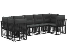 Lauko sofos komplektas 7 pcs Juoda ir tamsiai pilka Poliesteris