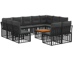 Lauko baldų komplektas Lauko sofos komplektas 12 pcs Juoda ir tamsiai pilka