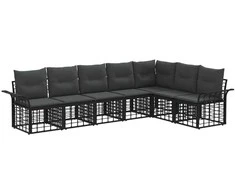 Lauko sofos komplektas 7 pcs Juoda ir tamsiai pilka Poliesteris