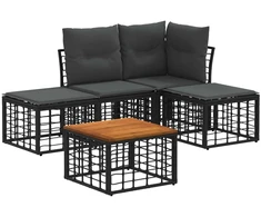 Lauko baldų komplektas Lauko sofos komplektas 5 pcs Juoda ir tamsiai pilka Poliesteris