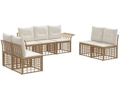 Lauko baldų komplektas Lauko sofos komplektas 7 pcs Natūralus ir grietinėlės baltas