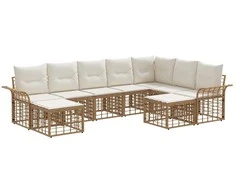 Lauko baldų komplektas Lauko sofos komplektas 9 pcs Natūralus ir grietinėlės baltas