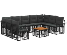 Lauko baldų komplektas Lauko sofos komplektas 10 pcs Juoda ir tamsiai pilka