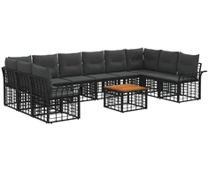 Lauko baldų komplektas Lauko sofos komplektas 11 pcs Juoda ir tamsiai pilka