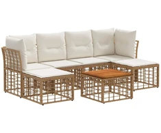 Lauko baldų komplektas Lauko sofos komplektas 7 pcs Natūralus ir grietinėlės baltas
