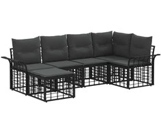 Lauko sofos komplektas 6 pcs Juoda ir tamsiai pilka Poliesteris