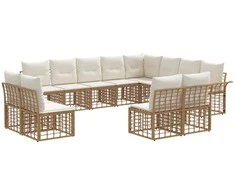 Lauko sofos komplektas 12 pcs Natūralus ir grietinėlės baltas