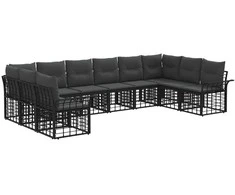 Lauko sofos komplektas 10 pcs Juoda ir tamsiai pilka