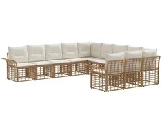 Lauko sofos komplektas 11 pcs Natūralus ir grietinėlės baltas