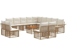 Lauko baldų komplektas Lauko sofos komplektas 14 pcs Natūralus ir grietinėlės baltas