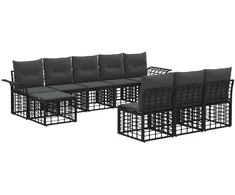 Lauko sofos komplektas 9 pcs Juoda ir tamsiai pilka Poliesteris