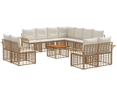 Lauko baldų komplektas Lauko sofos komplektas 12 pcs Natūralus ir grietinėlės baltas