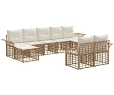 Lauko sofos komplektas 9 pcs Natūralus ir grietinėlės baltas