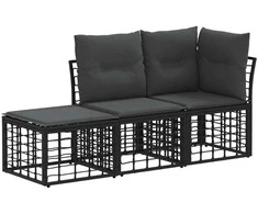 Lauko sofos komplektas su pagalve 3 pcs Juoda Poliesteris