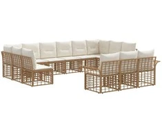 Lauko sofos komplektas 13 pcs Natūralus ir grietinėlės baltas