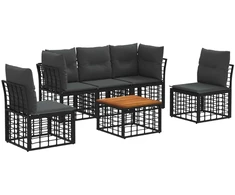 Lauko baldų komplektas Lauko sofos komplektas 6 pcs Juoda ir tamsiai pilka Poliesteris