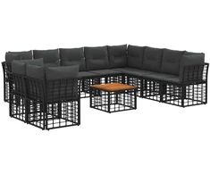 Lauko baldų komplektas Lauko sofos komplektas 11 pcs Juoda ir tamsiai pilka