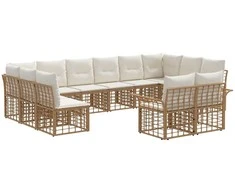 Lauko sofos komplektas 12 pcs Natūralus ir grietinėlės baltas