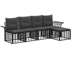 Lauko sofos komplektas 5 pcs Juoda ir tamsiai pilka Poliesteris