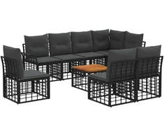 Lauko baldų komplektas Lauko sofos komplektas 9 pcs Juoda ir tamsiai pilka Poliesteris