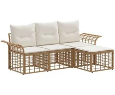 Lauko sofos komplektas 4 pcs Natūralus ir grietinėlės baltas