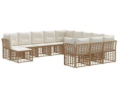Lauko sofos komplektas 12 pcs Natūralus ir grietinėlės baltas