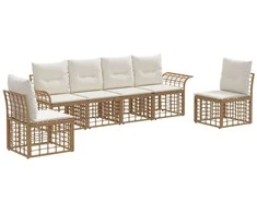 Lauko sofos komplektas 6 pcs Natūralus ir grietinėlės baltas