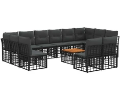 Lauko baldų komplektas Lauko sofos komplektas 13 pcs Juoda ir tamsiai pilka