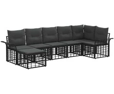 Lauko sofos komplektas 7 pcs Juoda ir tamsiai pilka Poliesteris