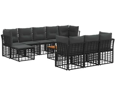 Lauko baldų komplektas Lauko sofos komplektas 11 pcs Juoda ir tamsiai pilka
