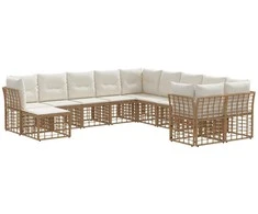 Lauko baldų komplektas Lauko sofos komplektas 11 pcs Natūralus ir grietinėlės baltas