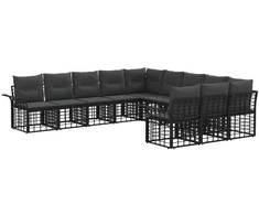 Lauko sofos komplektas 11 pcs Juoda ir tamsiai pilka