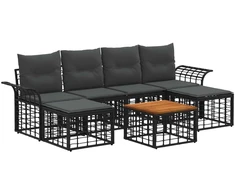 Lauko baldų komplektas Lauko sofos komplektas 7 pcs Juoda ir tamsiai pilka Poliesteris