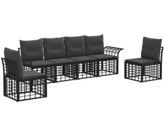 Lauko sofos komplektas 6 pcs Juoda ir tamsiai pilka Poliesteris