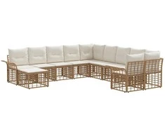 Lauko baldų komplektas Lauko sofos komplektas 11 pcs Natūralus ir grietinėlės baltas