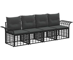 Lauko sofos komplektas 4 pcs Juoda ir tamsiai pilka Poliesteris