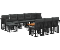 Lauko baldų komplektas Lauko sofos komplektas 11 pcs Juoda ir tamsiai pilka