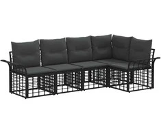 Lauko sofos komplektas 5 pcs Juoda ir tamsiai pilka Poliesteris