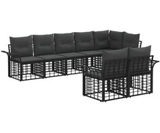 Lauko sofos komplektas 8 pcs Juoda ir tamsiai pilka poliratanas
