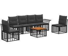 Lauko baldų komplektas Lauko sofos komplektas 7 pcs Juoda ir tamsiai pilka Poliesteris