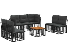 Lauko baldų komplektas Lauko sofos komplektas 8 pcs Juoda ir tamsiai pilka Poliesteris