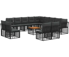 Lauko baldų komplektas Lauko sofos komplektas 14 pcs Juoda ir tamsiai pilka